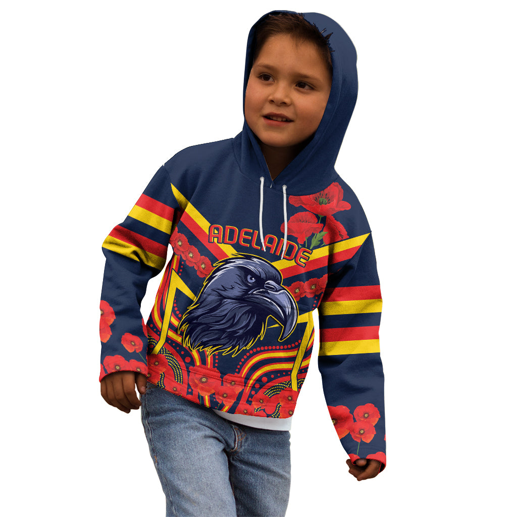 Custom Crows Football ANZAC Kid Hoodie Poppy Soldier With Aboriginal Dots Art