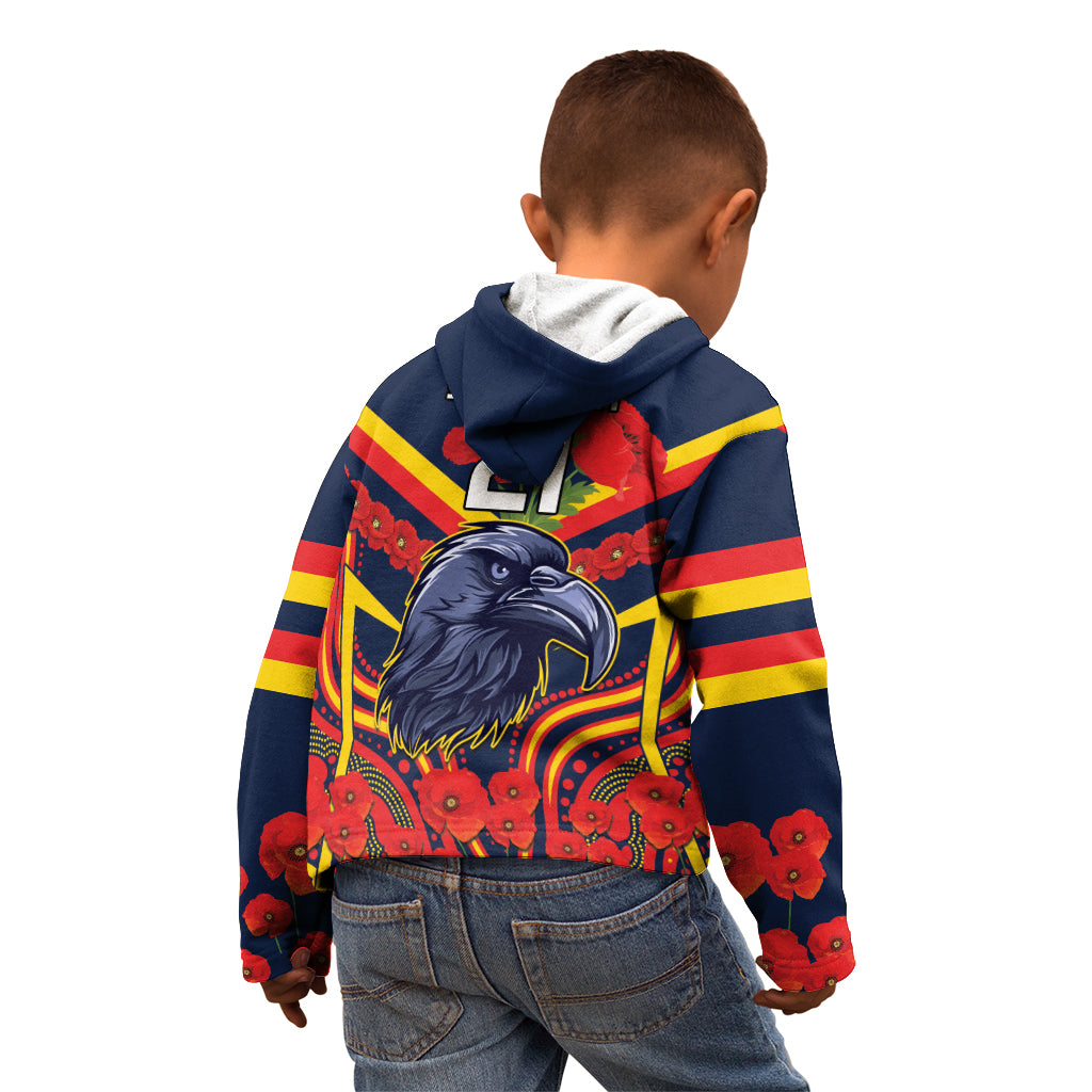 Custom Crows Football ANZAC Kid Hoodie Poppy Soldier With Aboriginal Dots Art