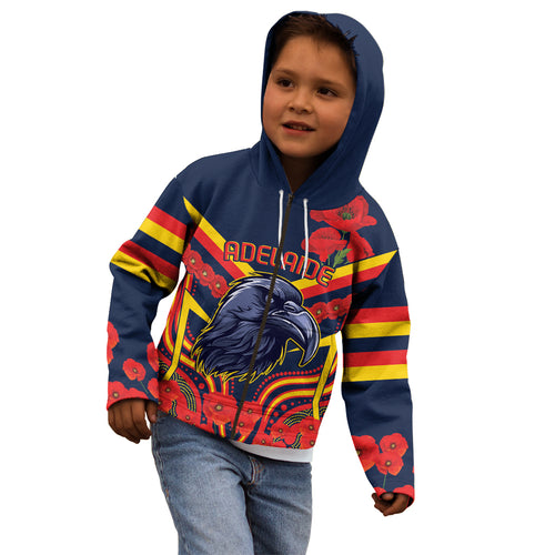 Custom Crows Football ANZAC Kid Hoodie Poppy Soldier With Aboriginal Dots Art