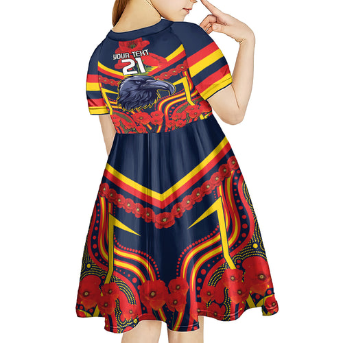 Custom Crows Football ANZAC Kid Short Sleeve Dress Poppy Soldier With Aboriginal Dots Art