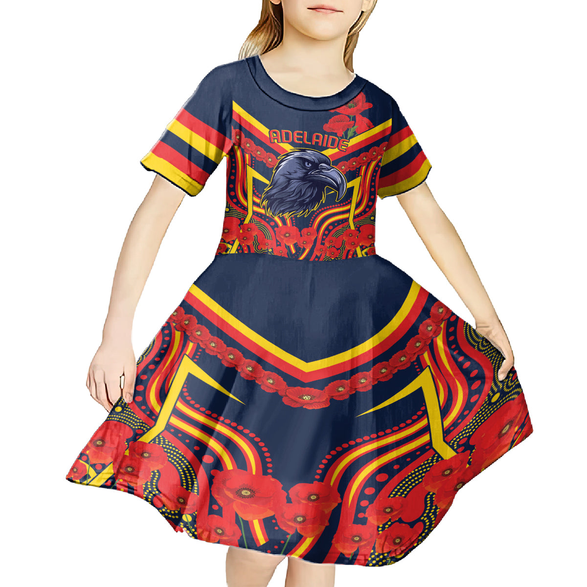 Custom Crows Football ANZAC Kid Short Sleeve Dress Poppy Soldier With Aboriginal Dots Art