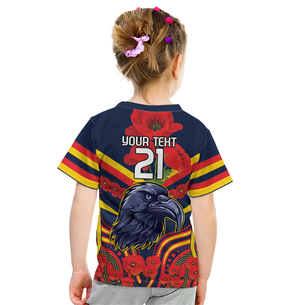 Custom Crows Football ANZAC Kid T Shirt Poppy Soldier With Aboriginal Dots Art