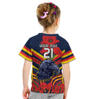 Custom Crows Football ANZAC Kid T Shirt Poppy Soldier With Aboriginal Dots Art