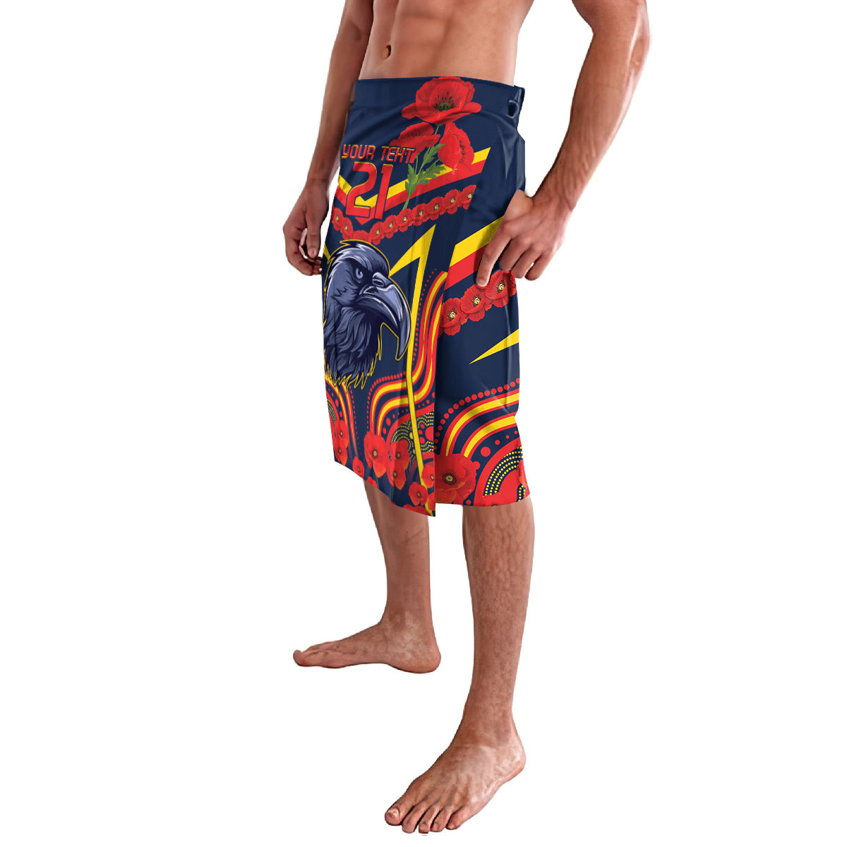 Custom Crows Football ANZAC Lavalava Poppy Soldier With Aboriginal Dots Art