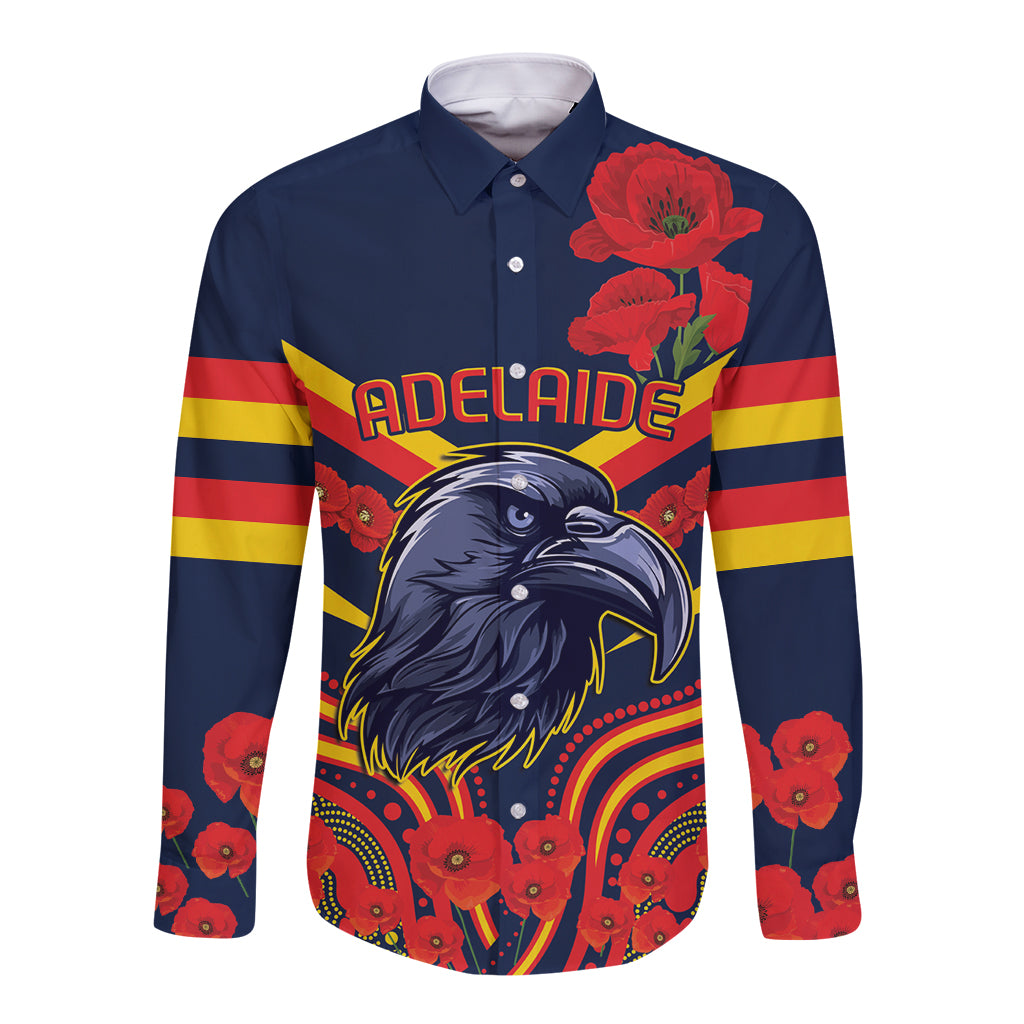 Custom Crows Football ANZAC Long Sleeve Button Shirt Poppy Soldier With Aboriginal Dots Art