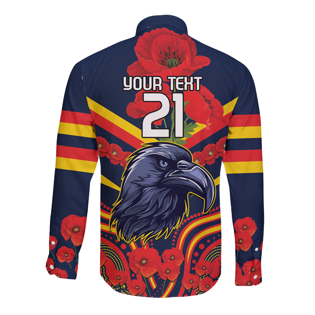 Custom Crows Football ANZAC Long Sleeve Button Shirt Poppy Soldier With Aboriginal Dots Art
