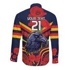 Custom Crows Football ANZAC Long Sleeve Button Shirt Poppy Soldier With Aboriginal Dots Art
