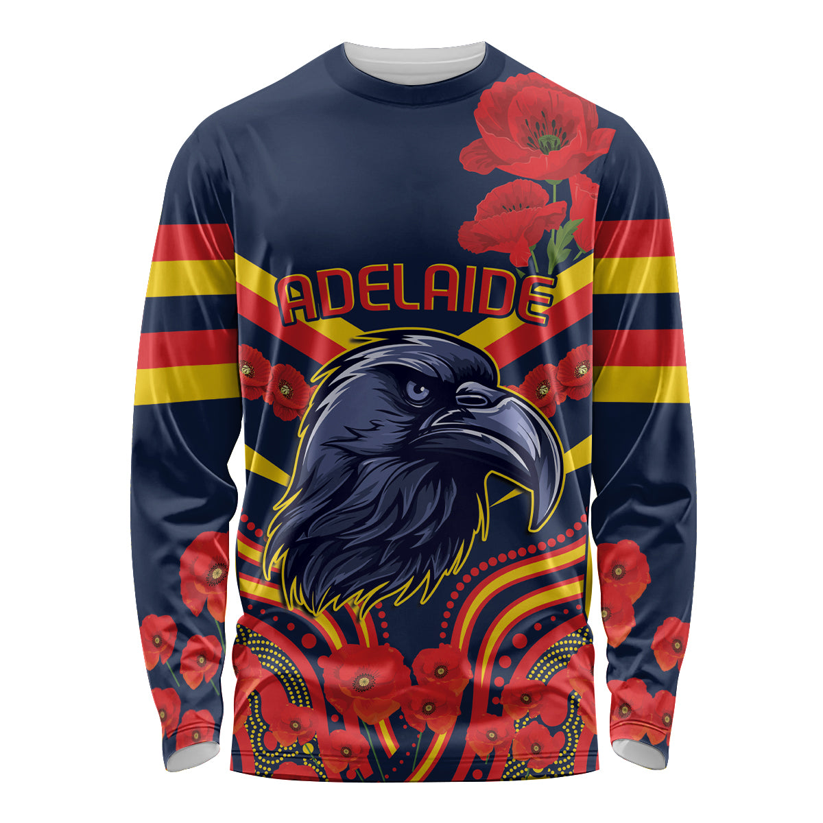 Custom Crows Football ANZAC Long Sleeve Shirt Poppy Soldier With Aboriginal Dots Art