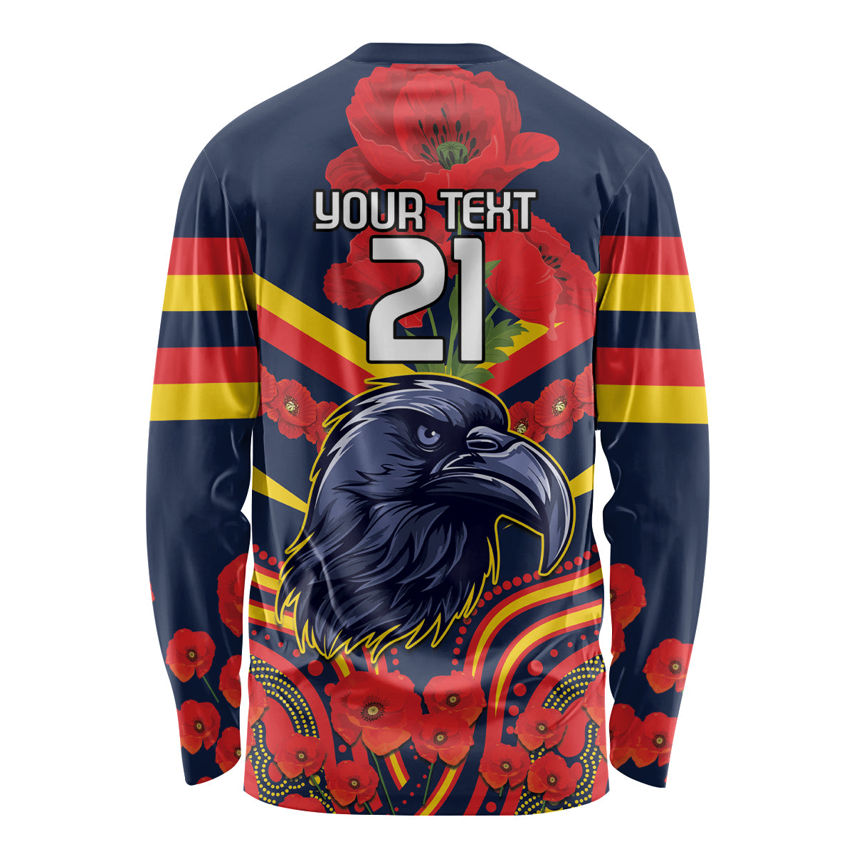 Custom Crows Football ANZAC Long Sleeve Shirt Poppy Soldier With Aboriginal Dots Art