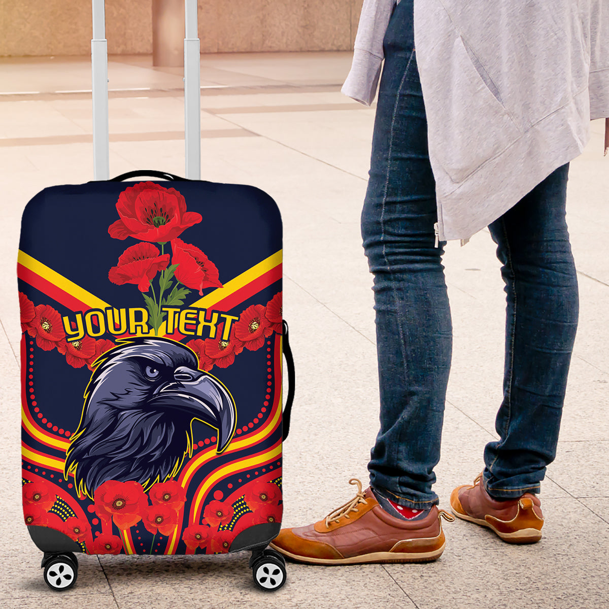 Custom Crows Football ANZAC Luggage Cover Poppy Soldier With Aboriginal Dots Art