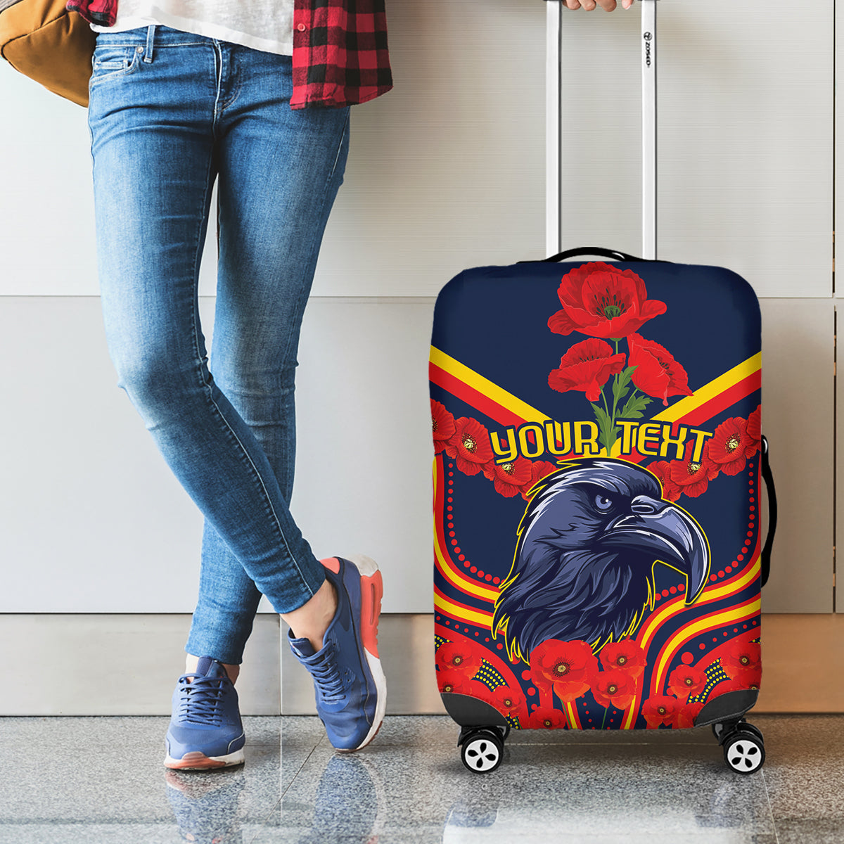 Custom Crows Football ANZAC Luggage Cover Poppy Soldier With Aboriginal Dots Art