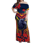 Custom Crows Football ANZAC Off Shoulder Maxi Dress Poppy Soldier With Aboriginal Dots Art