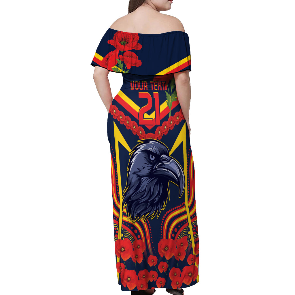 Custom Crows Football ANZAC Off Shoulder Maxi Dress Poppy Soldier With Aboriginal Dots Art