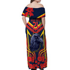 Custom Crows Football ANZAC Off Shoulder Maxi Dress Poppy Soldier With Aboriginal Dots Art