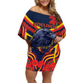 Custom Crows Football ANZAC Off Shoulder Short Dress Poppy Soldier With Aboriginal Dots Art