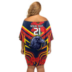 Custom Crows Football ANZAC Off Shoulder Short Dress Poppy Soldier With Aboriginal Dots Art