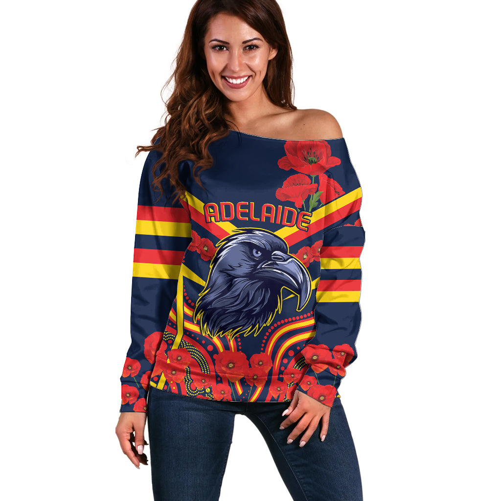 Custom Crows Football ANZAC Off Shoulder Sweater Poppy Soldier With Aboriginal Dots Art