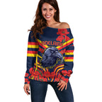 Custom Crows Football ANZAC Off Shoulder Sweater Poppy Soldier With Aboriginal Dots Art