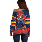Custom Crows Football ANZAC Off Shoulder Sweater Poppy Soldier With Aboriginal Dots Art
