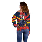 Custom Crows Football ANZAC Off Shoulder Sweater Poppy Soldier With Aboriginal Dots Art