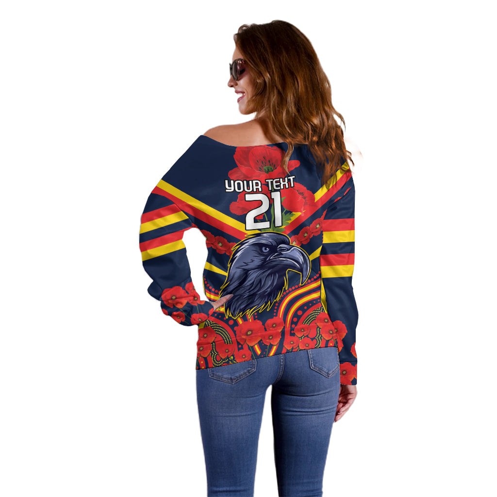 Custom Crows Football ANZAC Off Shoulder Sweater Poppy Soldier With Aboriginal Dots Art