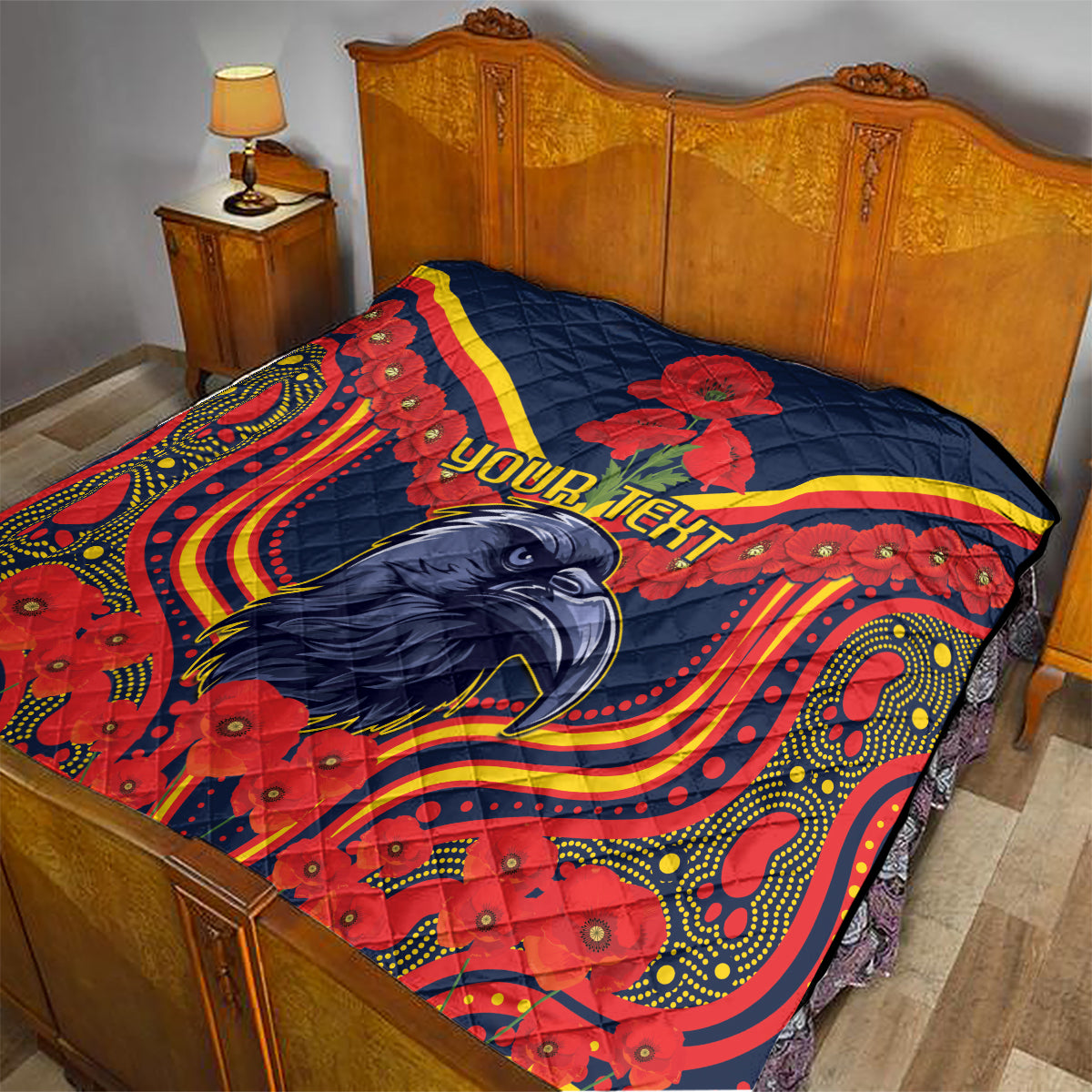 Custom Crows Football ANZAC Quilt Poppy Soldier With Aboriginal Dots Art