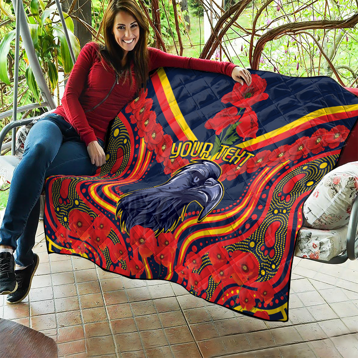 Custom Crows Football ANZAC Quilt Poppy Soldier With Aboriginal Dots Art