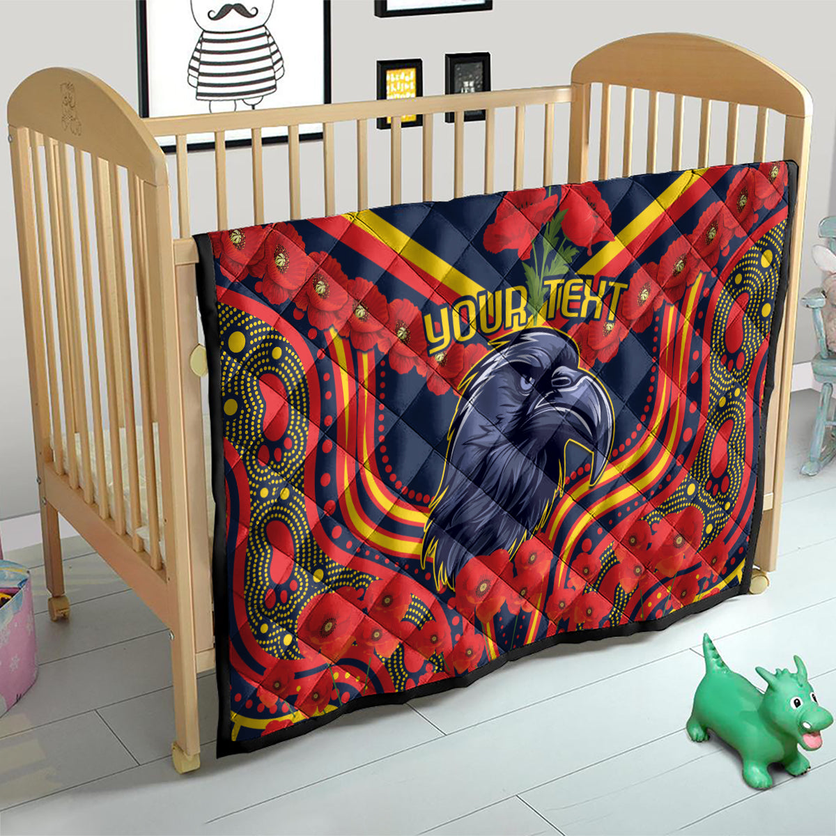 Custom Crows Football ANZAC Quilt Poppy Soldier With Aboriginal Dots Art