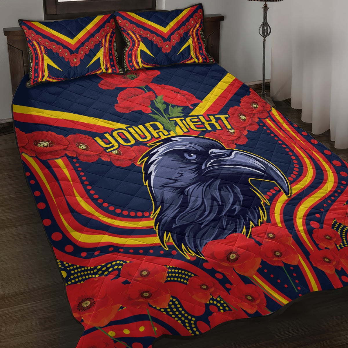 Custom Crows Football ANZAC Quilt Bed Set Poppy Soldier With Aboriginal Dots Art