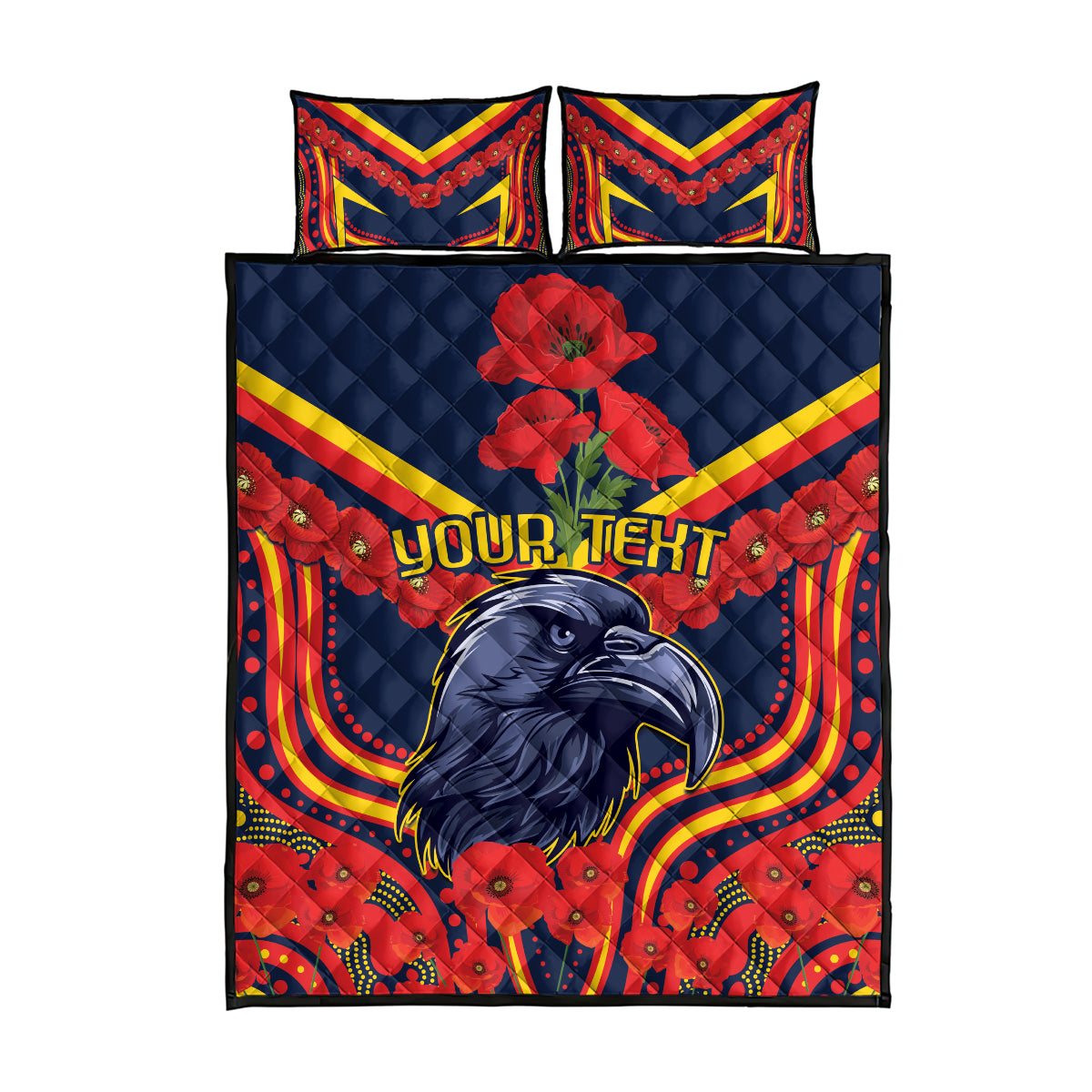Custom Crows Football ANZAC Quilt Bed Set Poppy Soldier With Aboriginal Dots Art