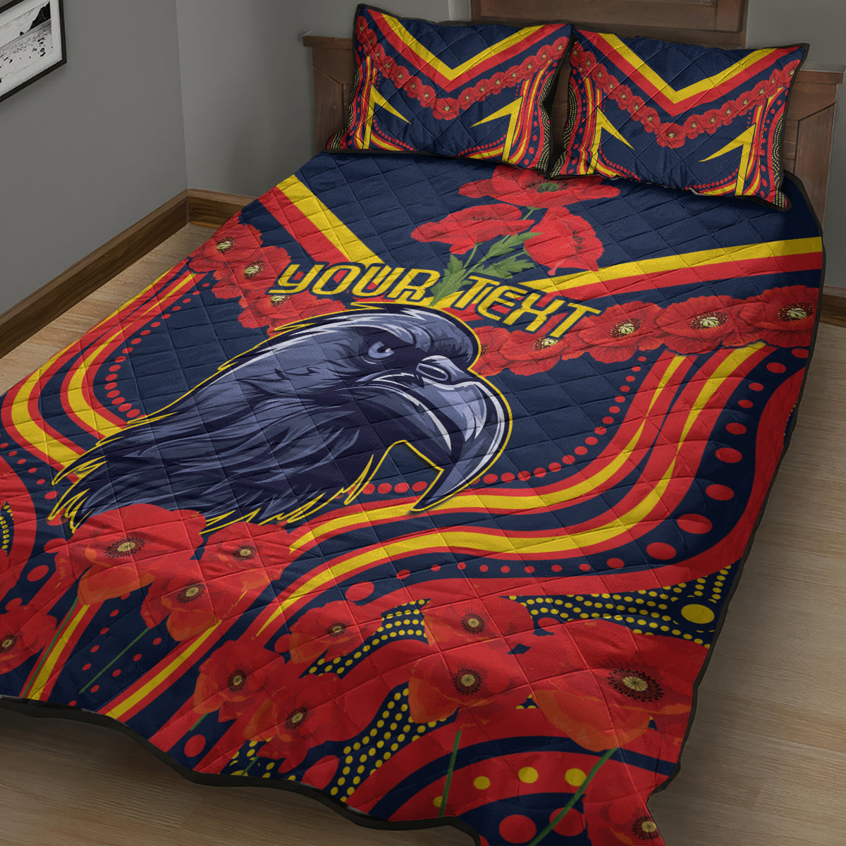 Custom Crows Football ANZAC Quilt Bed Set Poppy Soldier With Aboriginal Dots Art