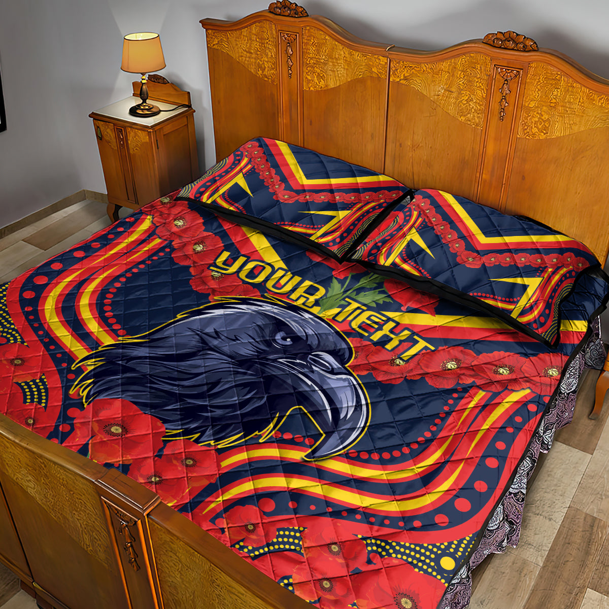 Custom Crows Football ANZAC Quilt Bed Set Poppy Soldier With Aboriginal Dots Art