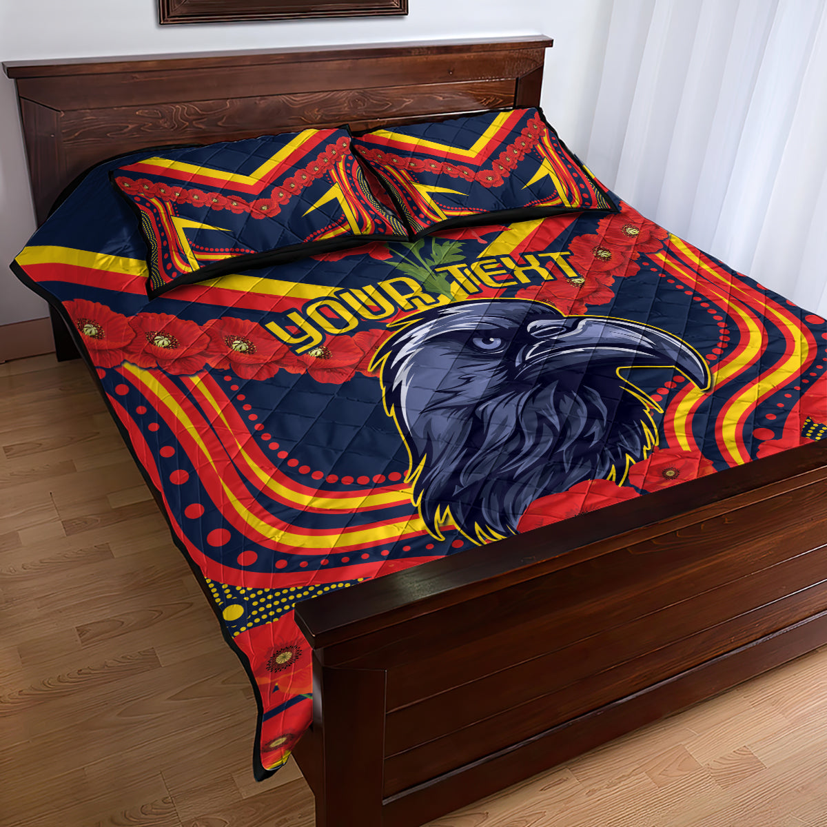 Custom Crows Football ANZAC Quilt Bed Set Poppy Soldier With Aboriginal Dots Art