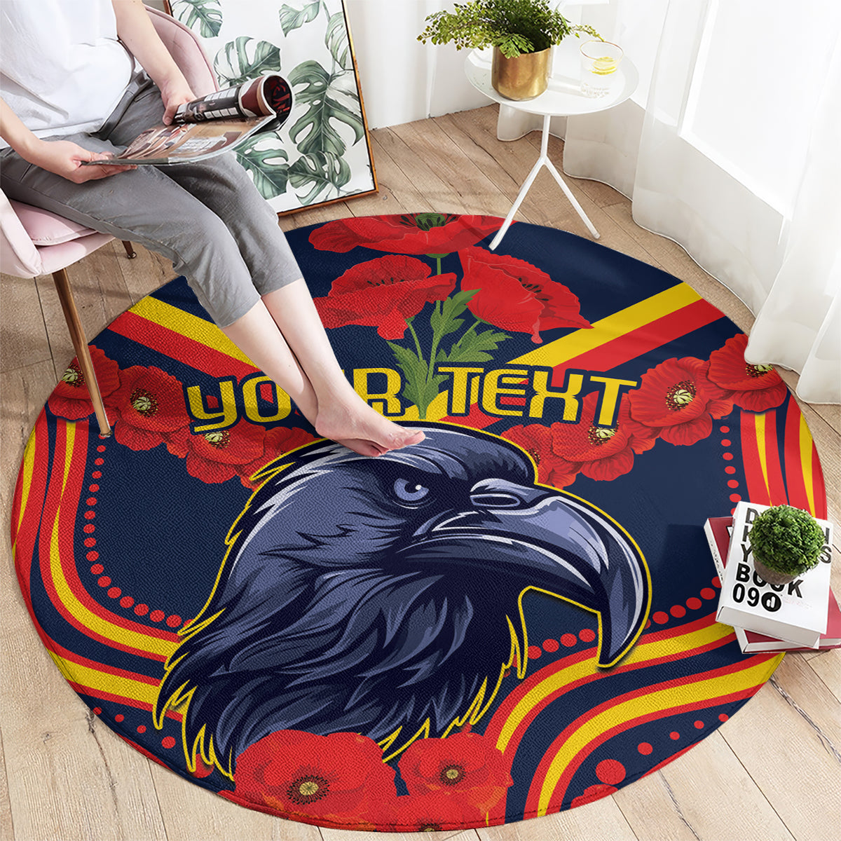 Custom Crows Football ANZAC Round Carpet Poppy Soldier With Aboriginal Dots Art
