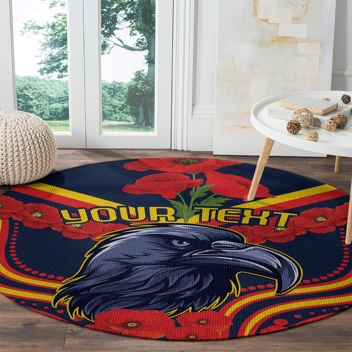 Custom Crows Football ANZAC Round Carpet Poppy Soldier With Aboriginal Dots Art
