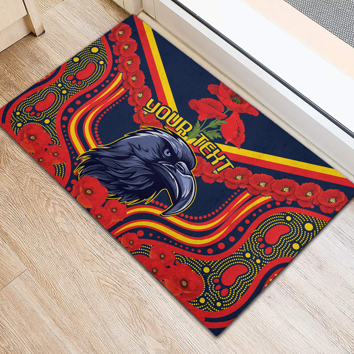 Custom Crows Football ANZAC Rubber Doormat Poppy Soldier With Aboriginal Dots Art