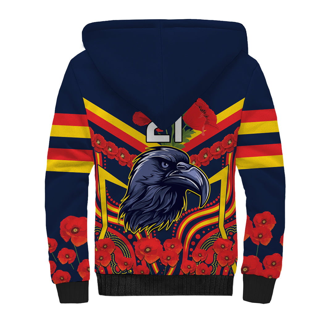 Custom Crows Football ANZAC Sherpa Hoodie Poppy Soldier With Aboriginal Dots Art