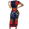 Custom Crows Football ANZAC Short Sleeve Bodycon Dress Poppy Soldier With Aboriginal Dots Art