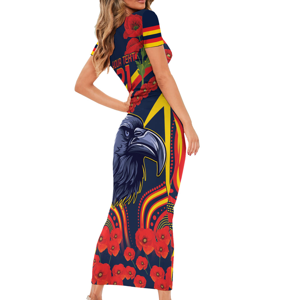Custom Crows Football ANZAC Short Sleeve Bodycon Dress Poppy Soldier With Aboriginal Dots Art