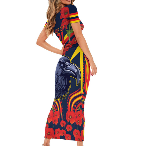 Custom Crows Football ANZAC Short Sleeve Bodycon Dress Poppy Soldier With Aboriginal Dots Art
