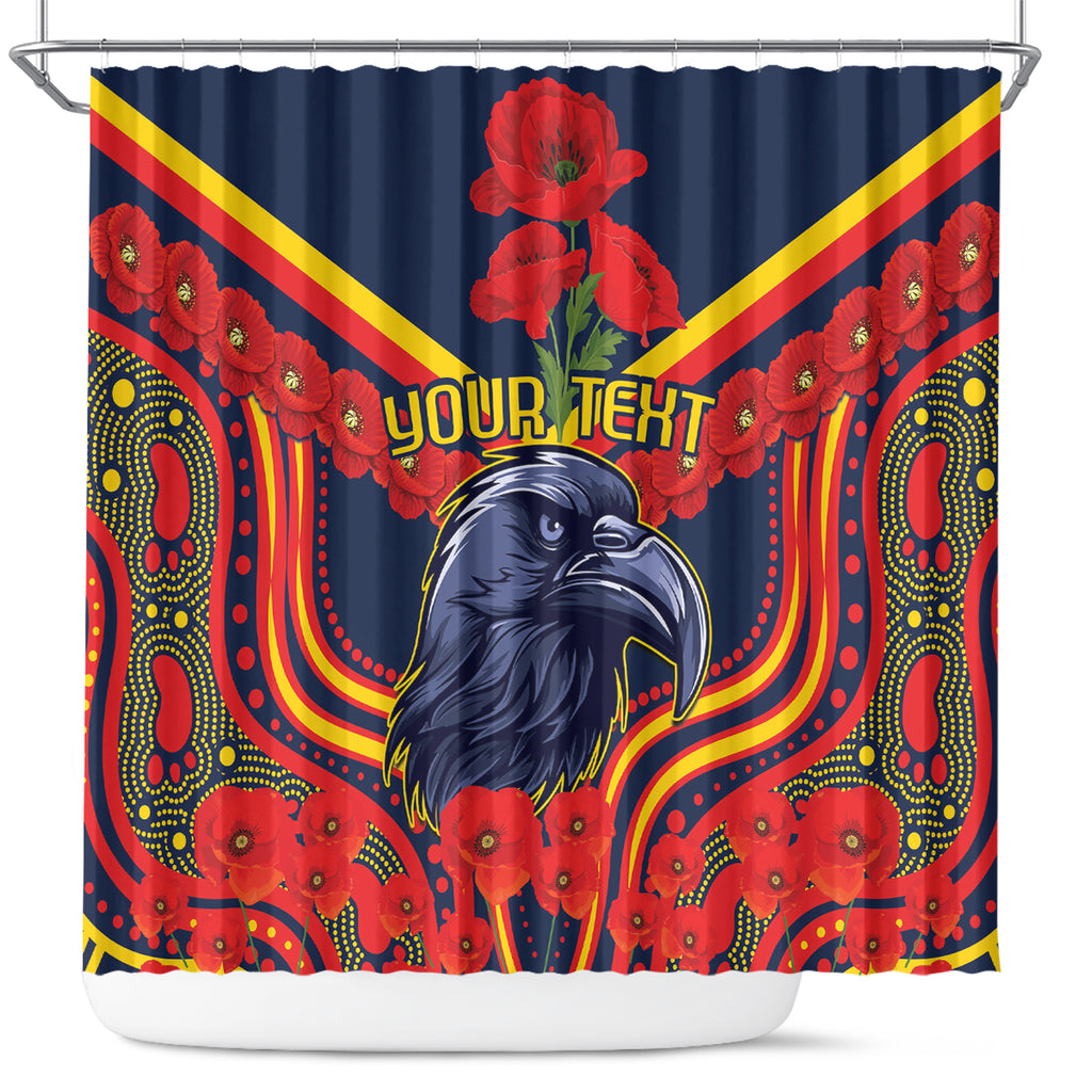 Custom Crows Football ANZAC Shower Curtain Poppy Soldier With Aboriginal Dots Art