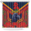 Custom Crows Football ANZAC Shower Curtain Poppy Soldier With Aboriginal Dots Art
