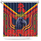 Custom Crows Football ANZAC Shower Curtain Poppy Soldier With Aboriginal Dots Art