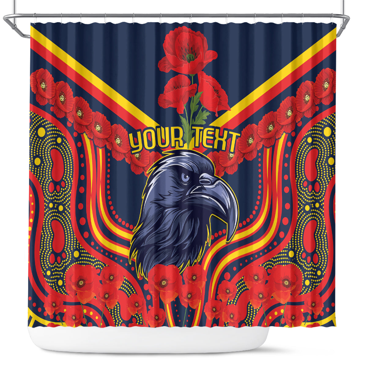 Custom Crows Football ANZAC Shower Curtain Poppy Soldier With Aboriginal Dots Art