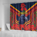 Custom Crows Football ANZAC Shower Curtain Poppy Soldier With Aboriginal Dots Art