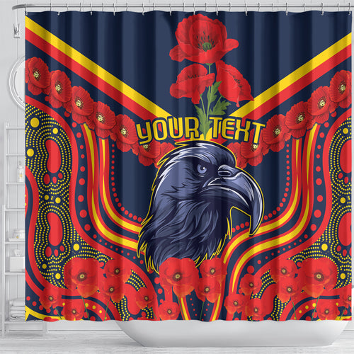 Custom Crows Football ANZAC Shower Curtain Poppy Soldier With Aboriginal Dots Art