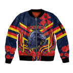 Custom Crows Football ANZAC Sleeve Zip Bomber Jacket Poppy Soldier With Aboriginal Dots Art