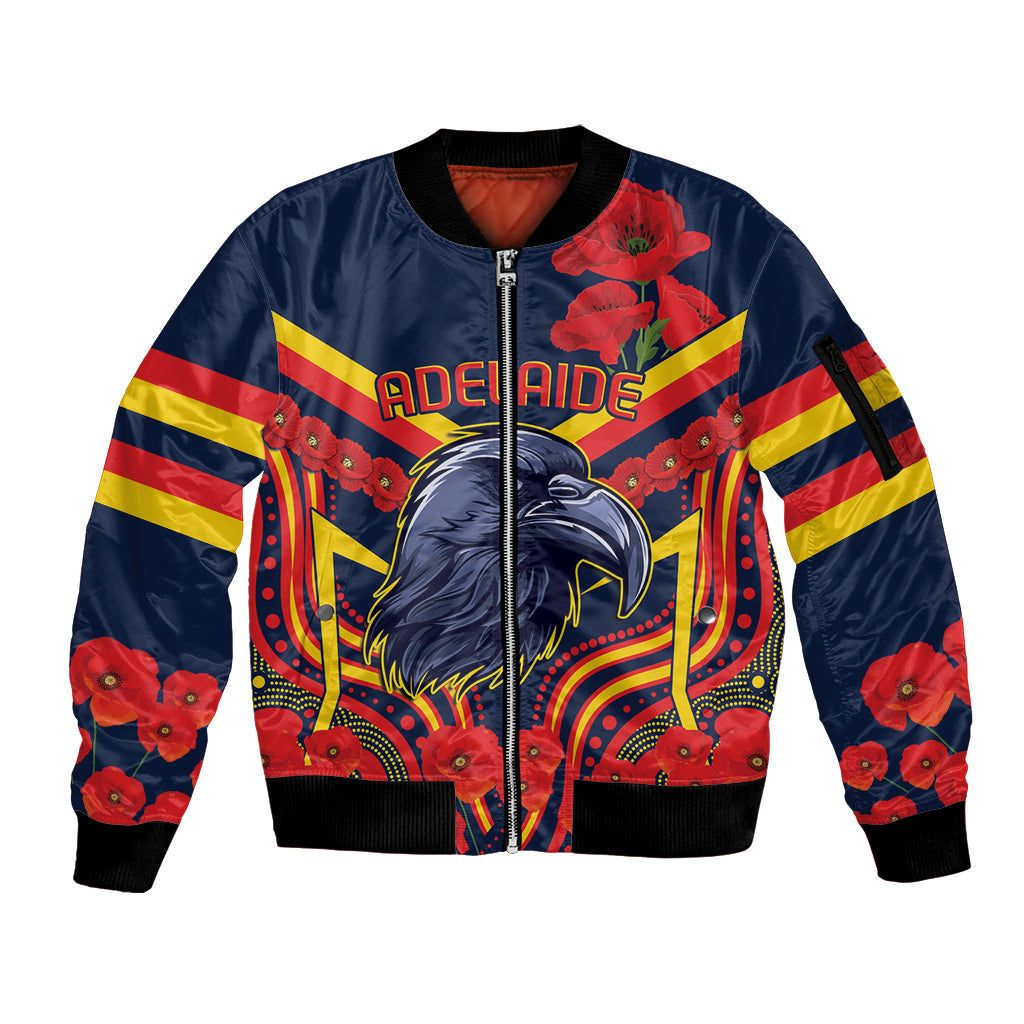 Custom Crows Football ANZAC Sleeve Zip Bomber Jacket Poppy Soldier With Aboriginal Dots Art