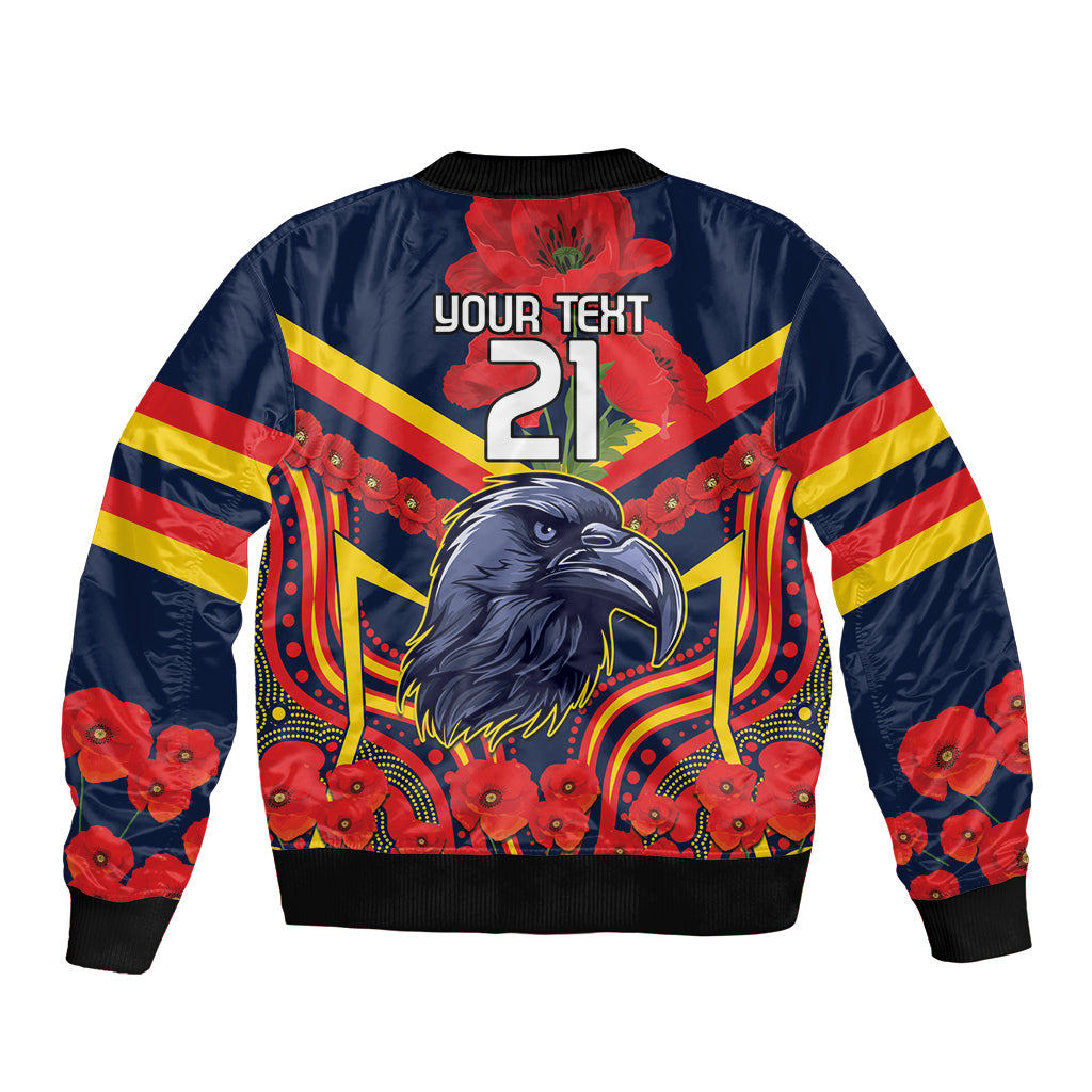 Custom Crows Football ANZAC Sleeve Zip Bomber Jacket Poppy Soldier With Aboriginal Dots Art