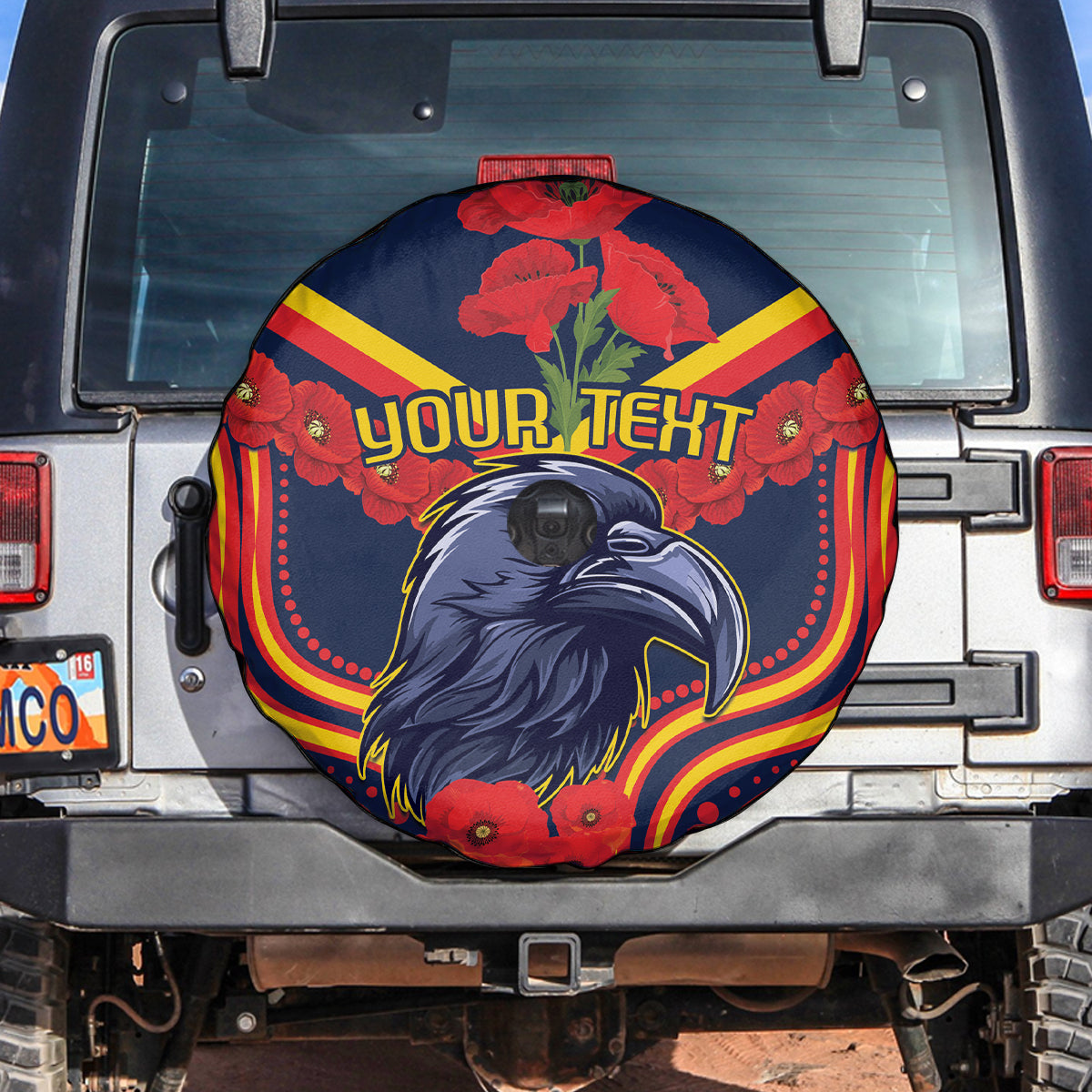 Custom Crows Football ANZAC Spare Tire Cover Poppy Soldier With Aboriginal Dots Art